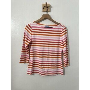J. McLaughlin Womens Catalina Cloth Striped Button Detail 3/4 Sleeve Pink Orange